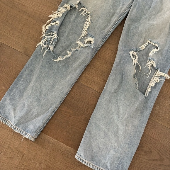 agolde feel good ripped distressed straight leg jeans - Picture 3 of 7